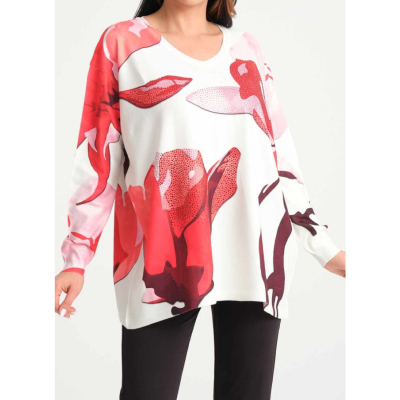 Pull fleurs rouge