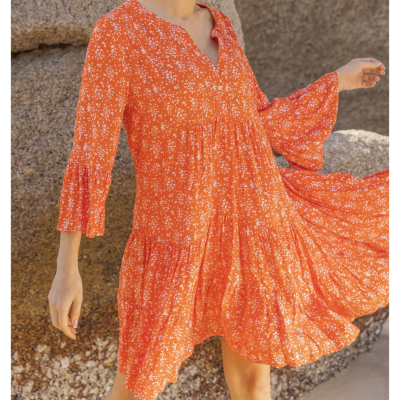 Robe courte Angélique orange à fleur