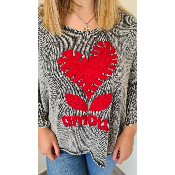 Pull Amour gris et rouge