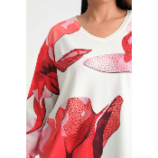 Pull fleurs rouge