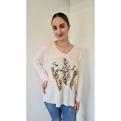 Pull Plumes léopard blanc