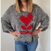 Pull Amour gris et rouge