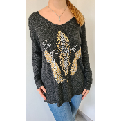 Pull Plumes léopard gris 
