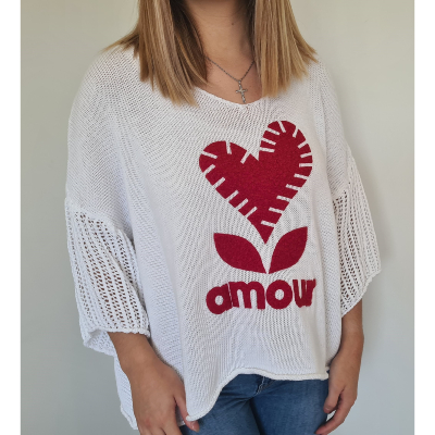 Pull Amour blanc et rouge