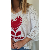 Pull Amour blanc et rouge