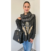 Pull Plumes lopard gris 