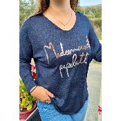 Pull Mademoiselle pipelette bleu jeans