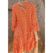 Robe courte Angélique orange à fleur