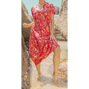 Robe longue évasée Alicia corail