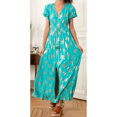 Robe longue Alicia bleu turquoise