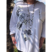 T-shirt fleurs blanc et gris