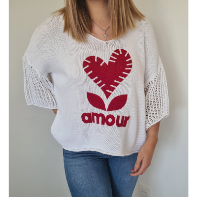 Pull Amour blanc et rouge