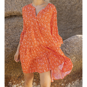 Robe courte Angélique orange à fleur
