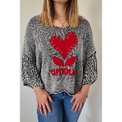 Pull Amour gris et rouge