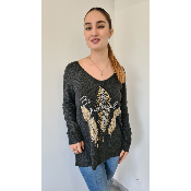 Pull Plumes léopard gris 