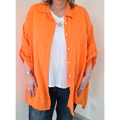 Chemise longue orange en gaz de coton