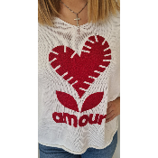 Pull Amour blanc et rouge