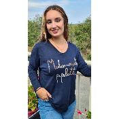 Pull Mademoiselle pipelette bleu jeans