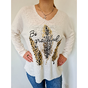 Pull Plumes léopard blanc